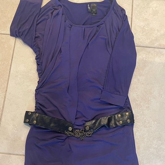 Bisou Bisou Purple Mini Dress with Black Belt - Picture 2 of 4